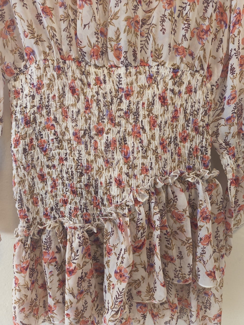 Floral Smocked Waist Long-Sleeve Mini Dress - Pink/Cream - Picture 4 of 7